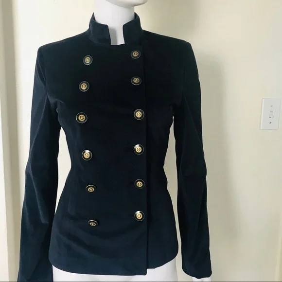 NWT WOMEN VELOUR BLAZER DOUBLE-BREASTED‎ LINED MILITARY JACKET IN NAVY - Picture 6 of 6